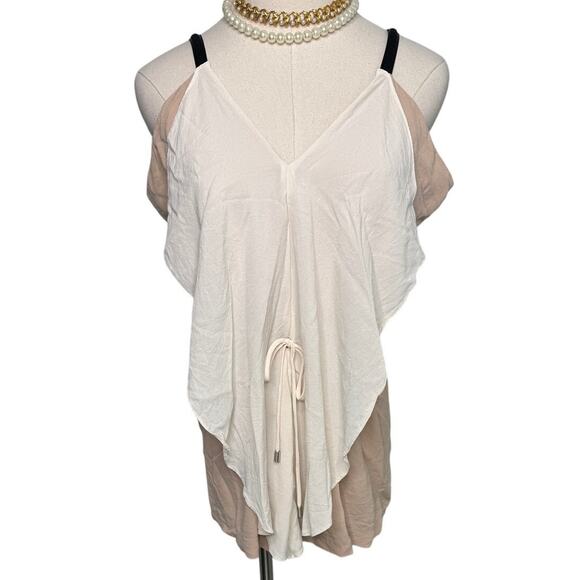 Yigal Azrouël 100% silk layered tie waist tank blouse tan white size 6 small - Picture 6 of 6